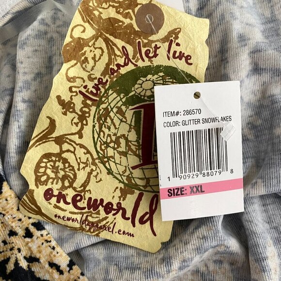 One World Top 2XL Glitter Snowflakes Winter Print Long Sleeve NWT TP-2630 - Picture 10 of 11